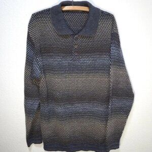 Suspense Collection Knit Shirt Mens Long Sleeves Multicolor Blue Tan Size M